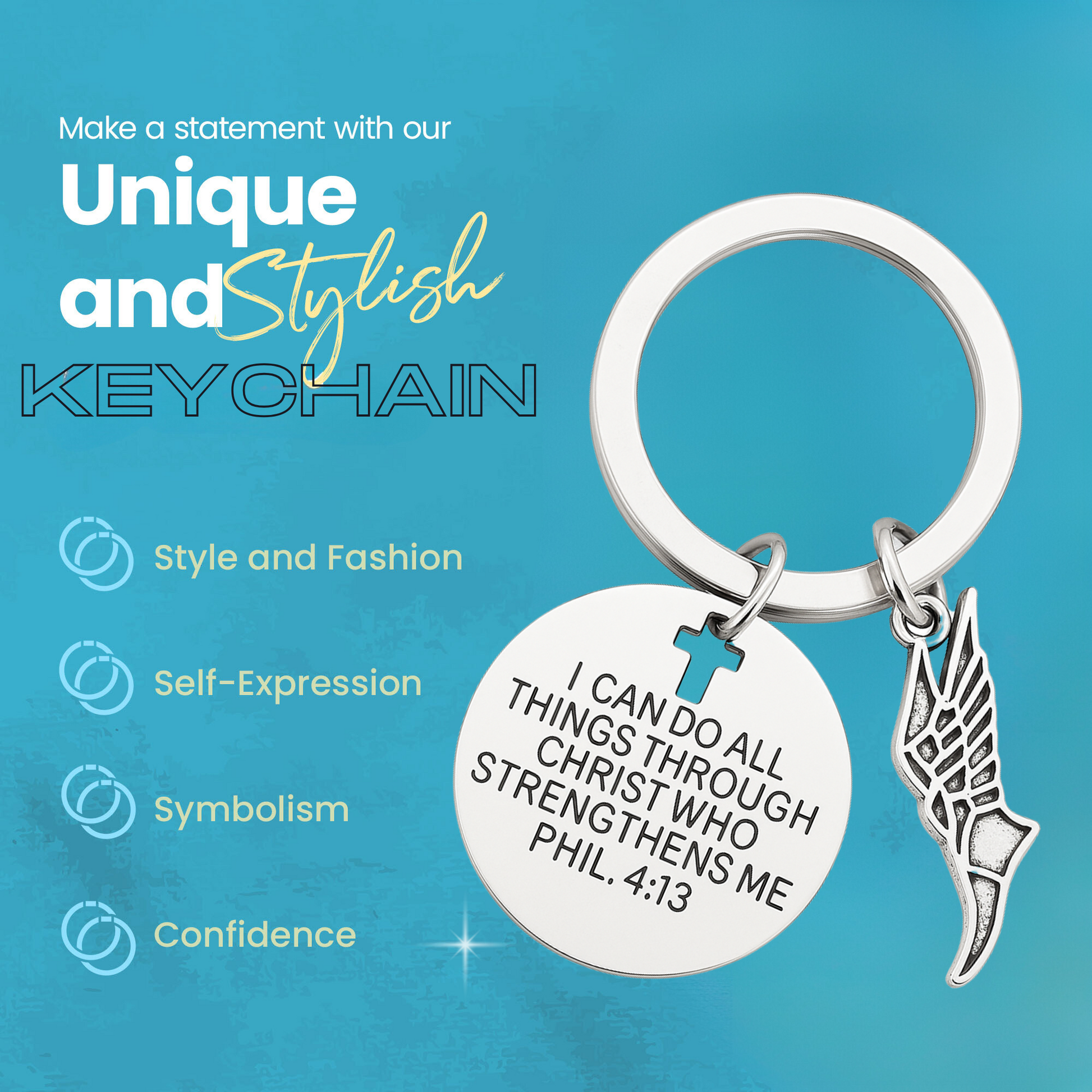 Philippians 4:13 motivational keychain with winged shoe charm, perfect gift for sprinters and track stars