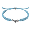 Light blue rope bracelet with polished sneaker charm at the center