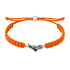 Orange rope bracelet with silver sneaker charm, neatly laid out