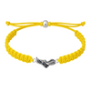 Yellow rope bracelet displaying a silver sneaker charm in the center