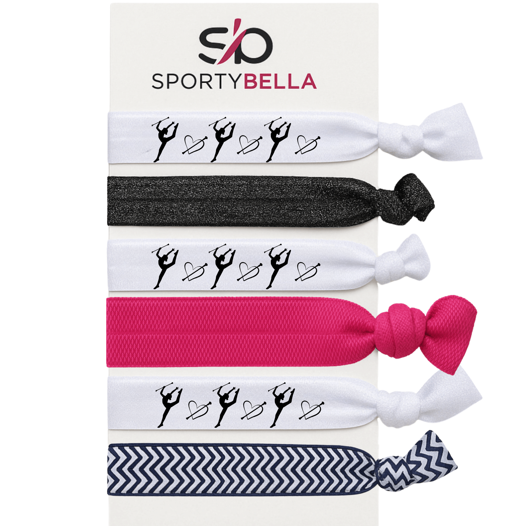 Set of 6 stylish twirling hair ties featuring playful twirler designs, perfect for girls and performers.