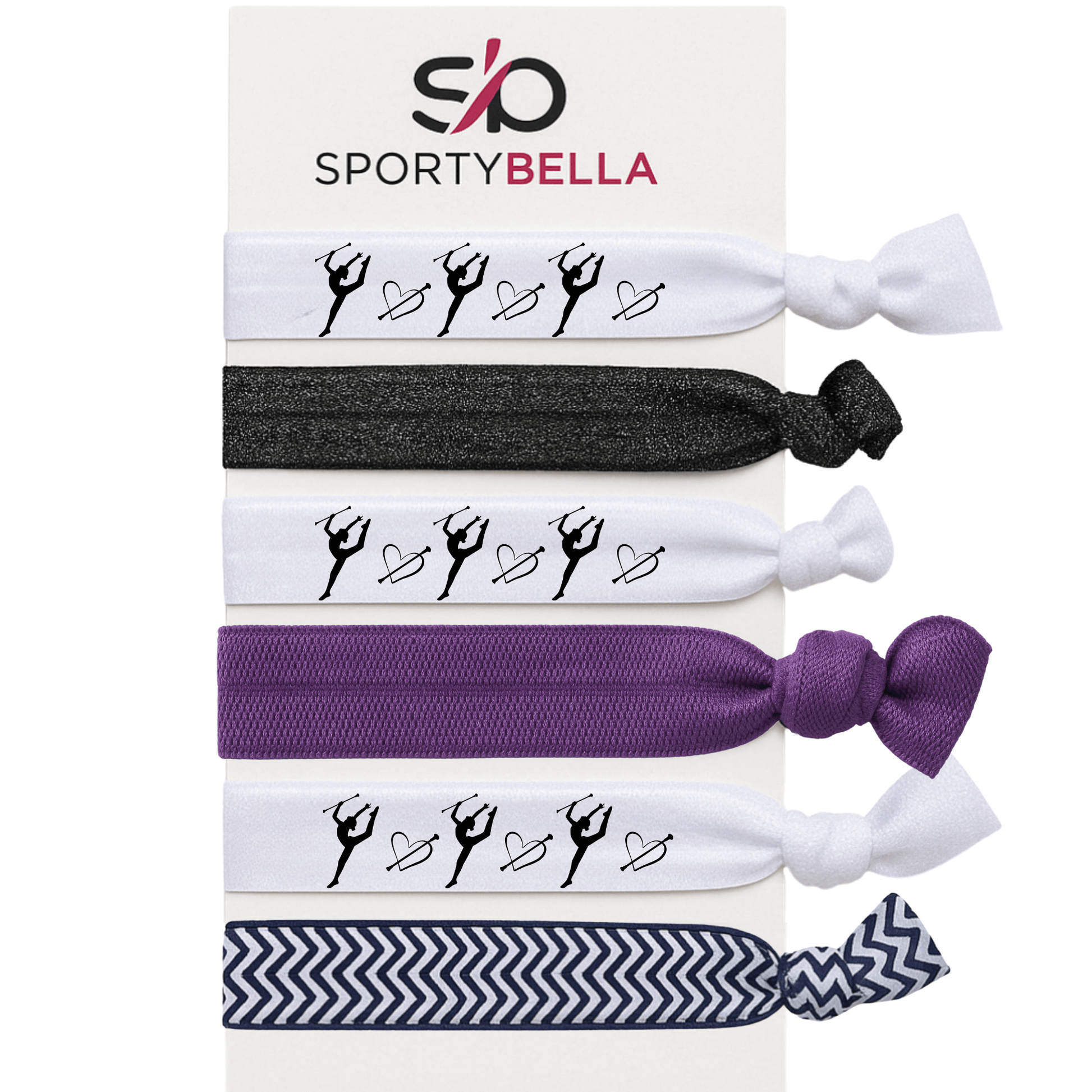 Set of 6 stylish twirling hair ties featuring twirler and heart designs, perfect for girls, dancers, and performers.