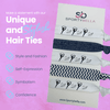 Stylish elastic hair ties by SportyBella with twirlers and heart design, emphasizing style, self-expression, and confidence.