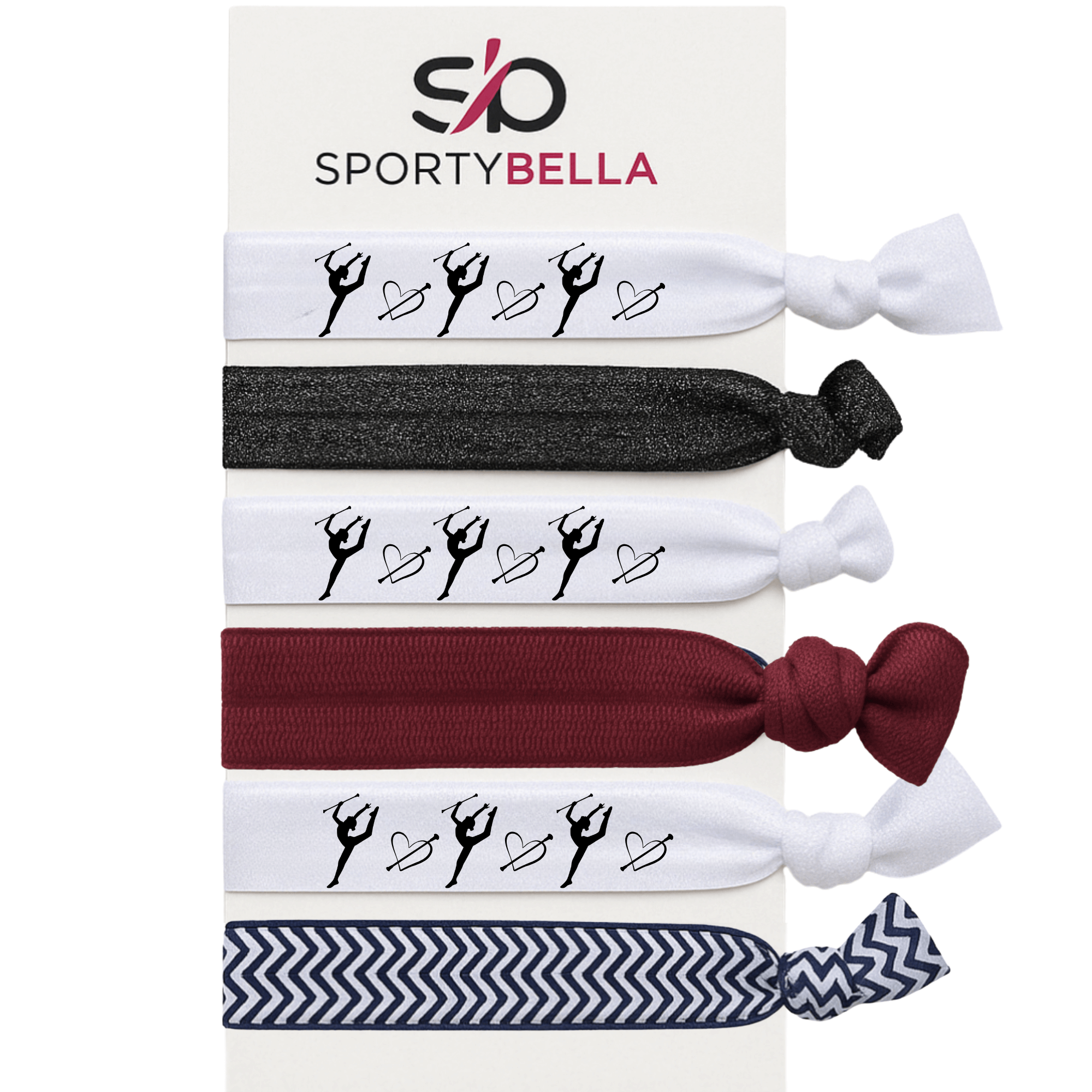 Set of 6 twirling hair ties with baton twirler designs, perfect for girls twirling gifts and stylish hair accessories.