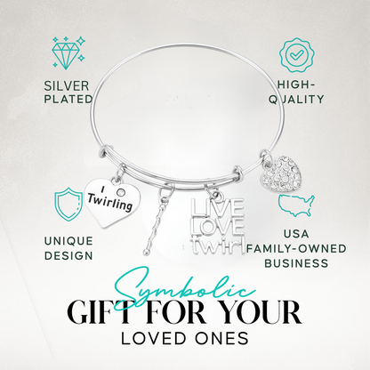 Adjustable baton twirler charm bracelet on presentation gift card