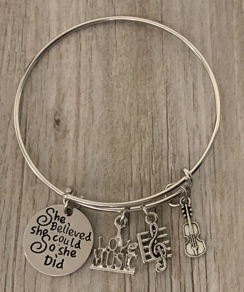 Violin Bracelet with Inspirational Charm
