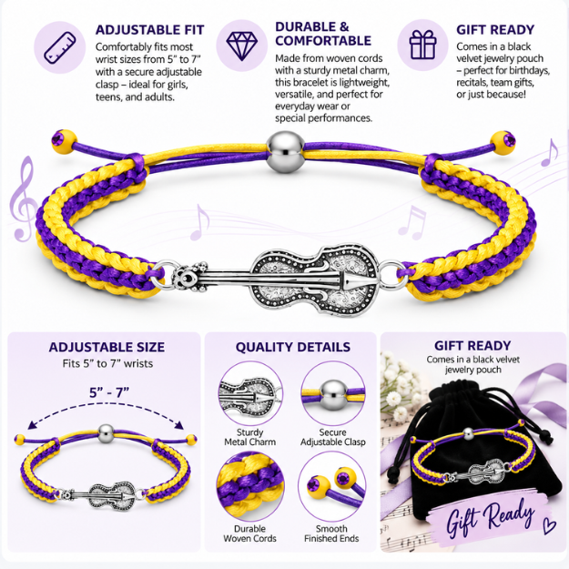 Violin Multi Colored Rope Bracelet - Pick Color