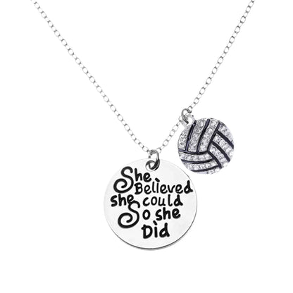 Volleyball She Believed She Could So She Did Necklace - Pick Charm
