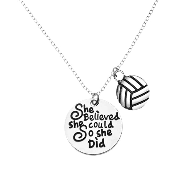Volleyball She Believed She Could So She Did Necklace - Pick Charm