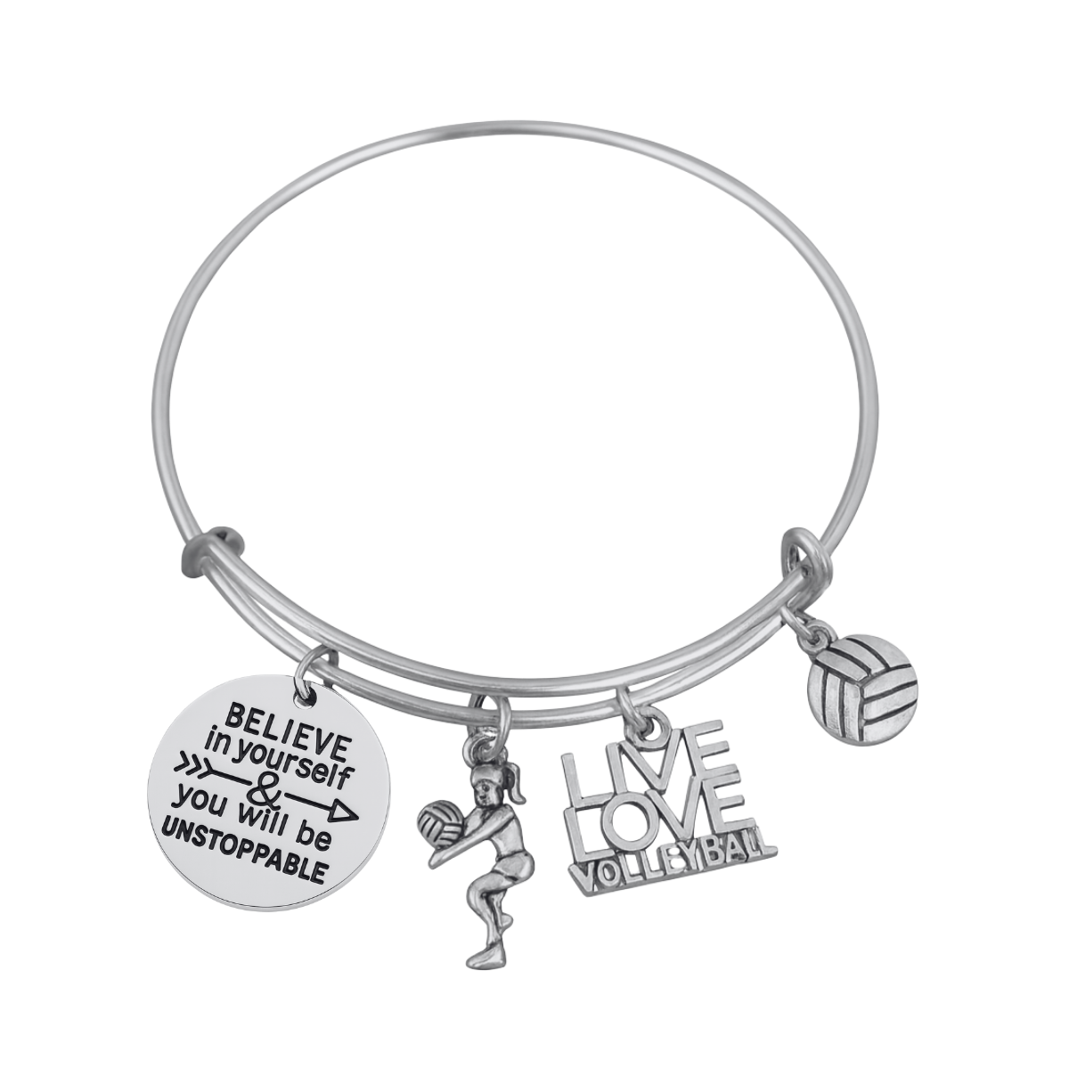 Volleyball Bangle Bracelet with Inspirational Charm