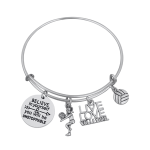 Volleyball Bangle Bracelet with Inspirational Charm