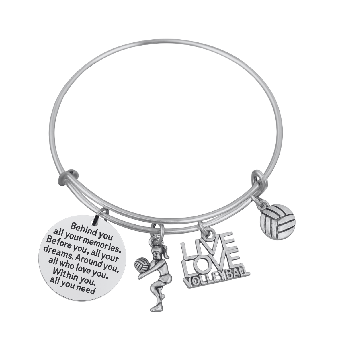 Volleyball Bangle Bracelet with Inspirational Charm