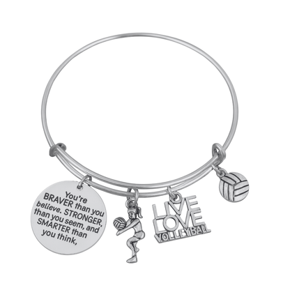 Volleyball Bangle Bracelet with Inspirational Charm