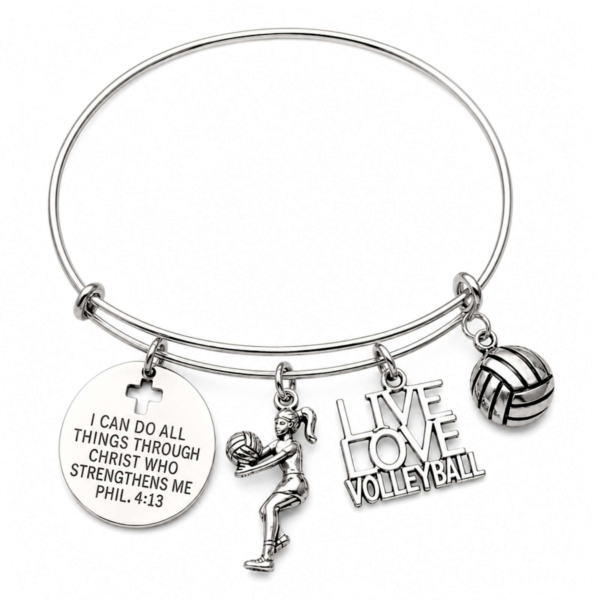 Volleyball Bracelet, I Can Do All Things Through Christ Who Strengthens Me Phil. 4:13 Scripture Jewelry