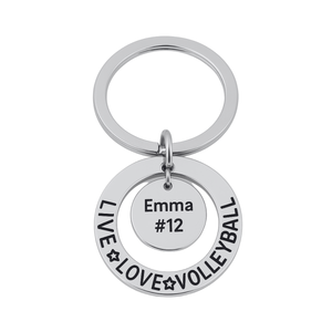 Volleyball Charm Round Keychain Perfect Gift with Choice of Engraving for Players