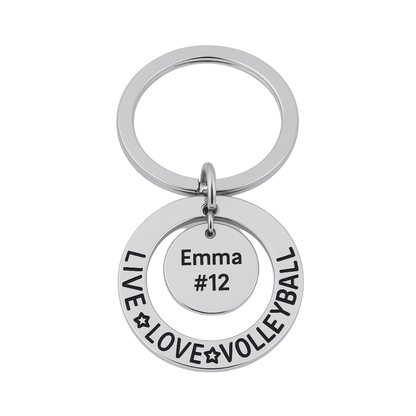 Volleyball Charm Round Keychain Perfect Gift with Choice of Engraving for Players