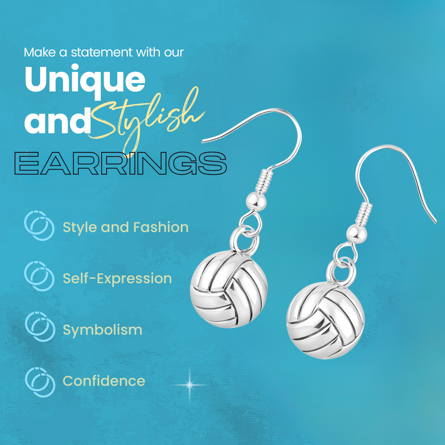 Volleyball earrings with icons for stylish, durable, and lightweight sports jewelry