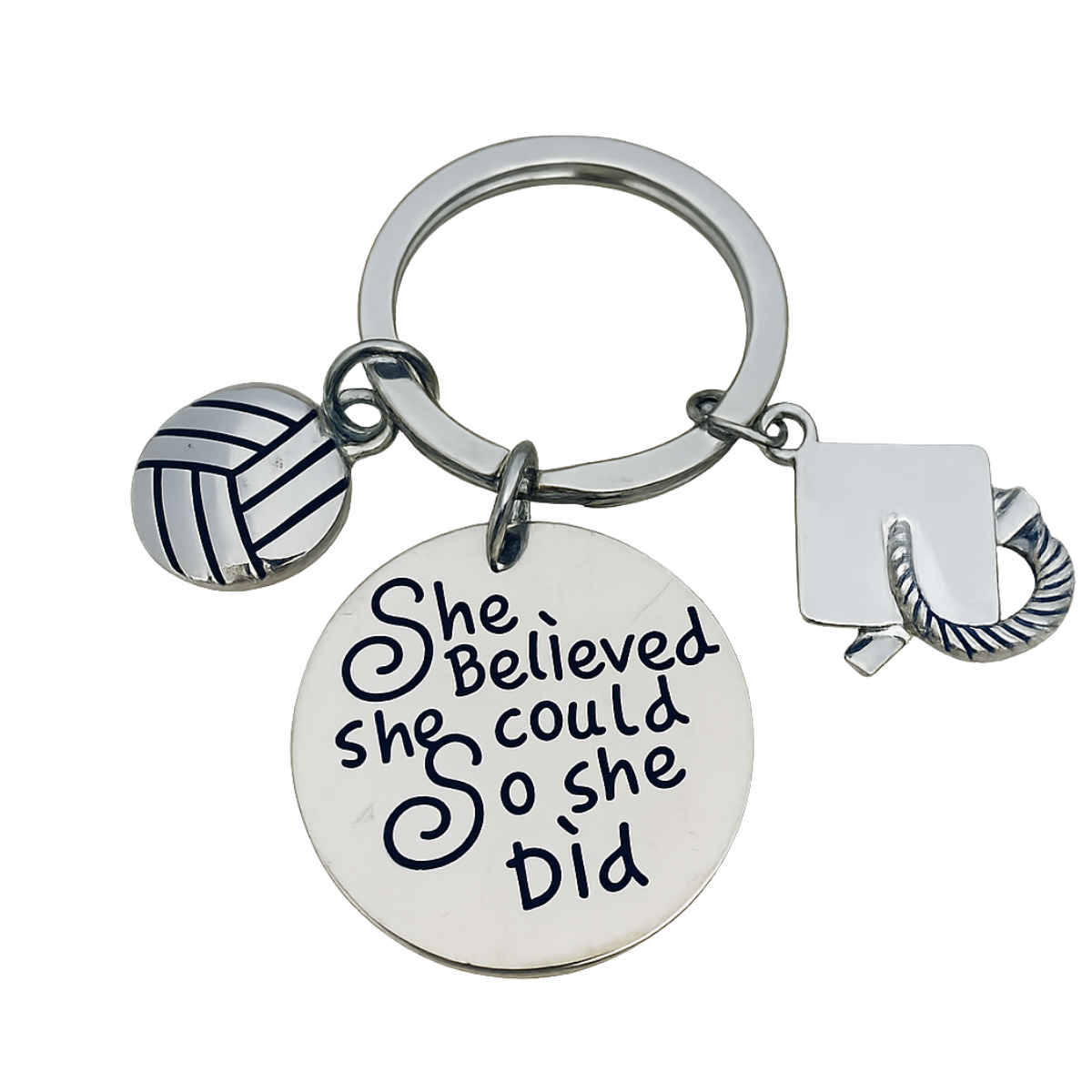 Sports Graduation Keychain - She Believed She Could - Pick Activity