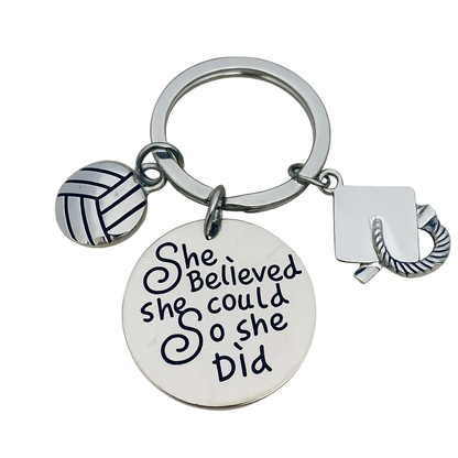 Sports Graduation Keychain - She Believed She Could - Pick Activity