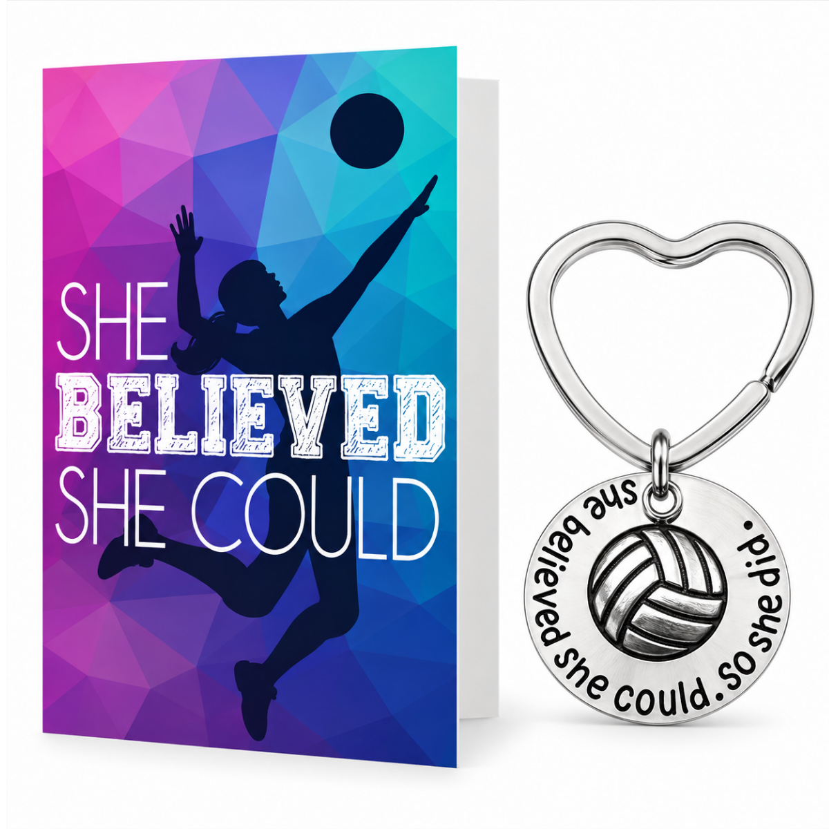 Volleyball Keychain & Card Gift Set - Heart Shape
