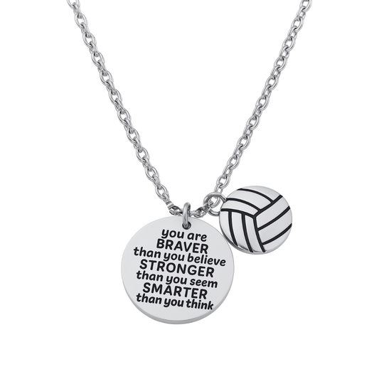 Volleyball Necklace- Braver Thank you Believe