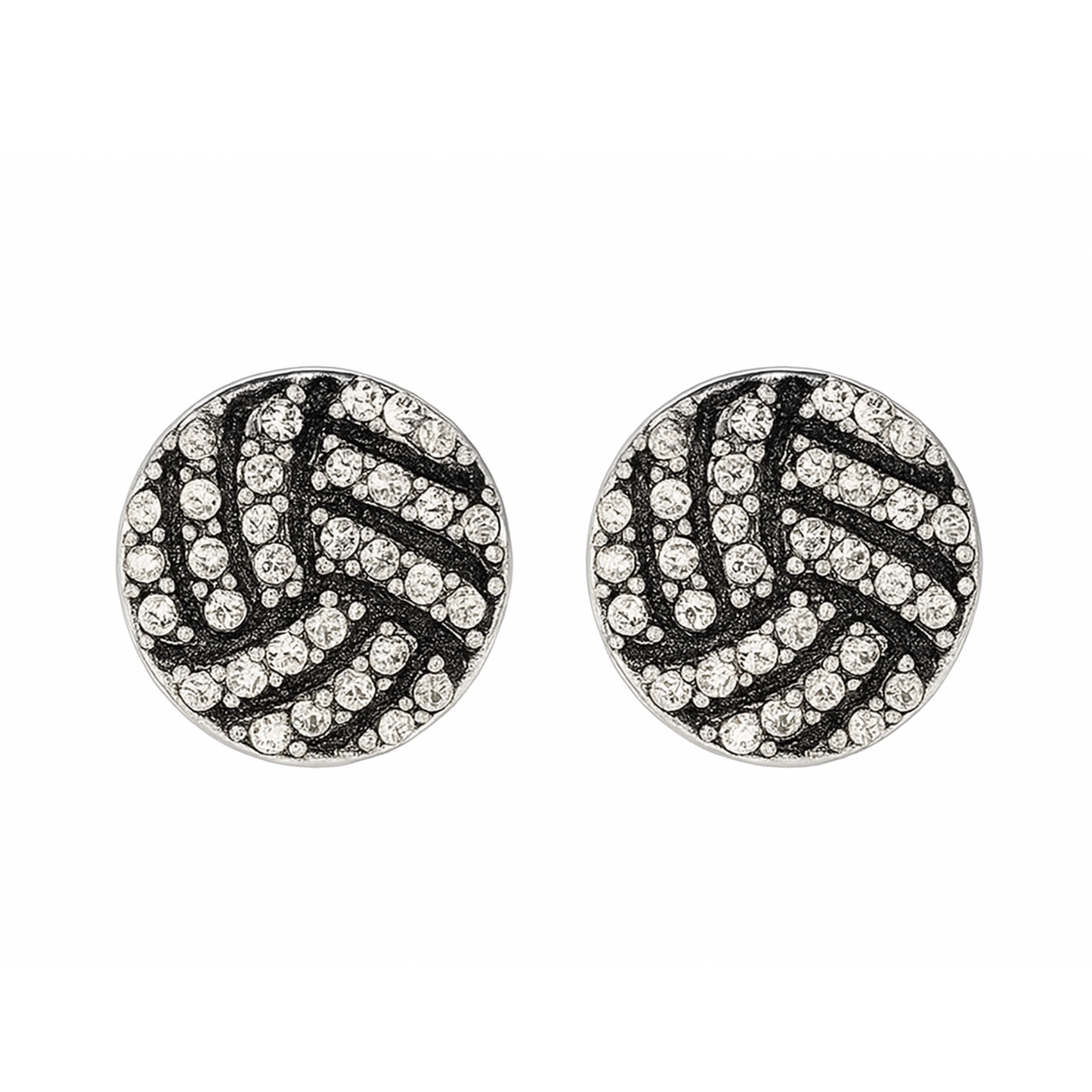 Silver volleyball rhinestone stud earrings with sparkling clear crystals, perfect for volleyball players and fans