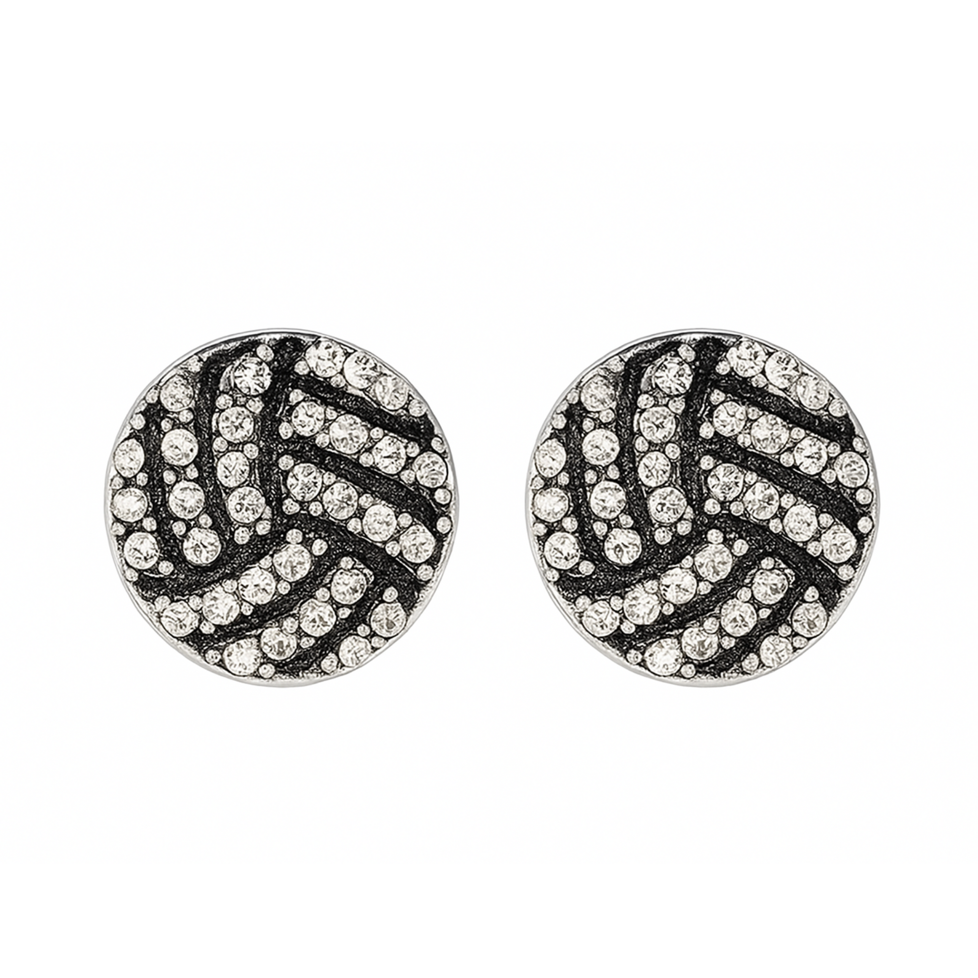 Silver volleyball rhinestone stud earrings with sparkling clear crystals, perfect for volleyball players and fans