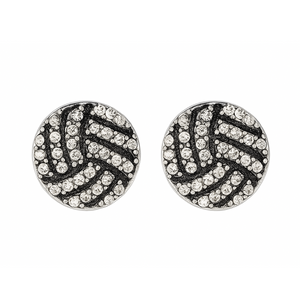 Silver volleyball rhinestone stud earrings with sparkling clear crystals, perfect for volleyball players and fans