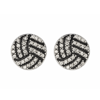 Silver volleyball rhinestone stud earrings with sparkling clear crystals, perfect for volleyball players and fans