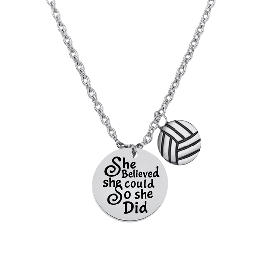 Volleyball She Believed She Could So She Did Necklace - Pick Charm