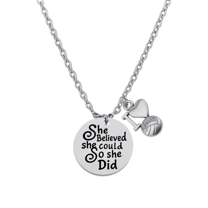 Volleyball She Believed She Could So She Did Necklace - Pick Charm