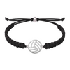 Black braided volleyball bracelet with stainless steel charm, unisex design for volleyball players and fans