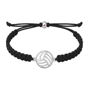 Black braided volleyball bracelet with stainless steel charm, unisex design for volleyball players and fans