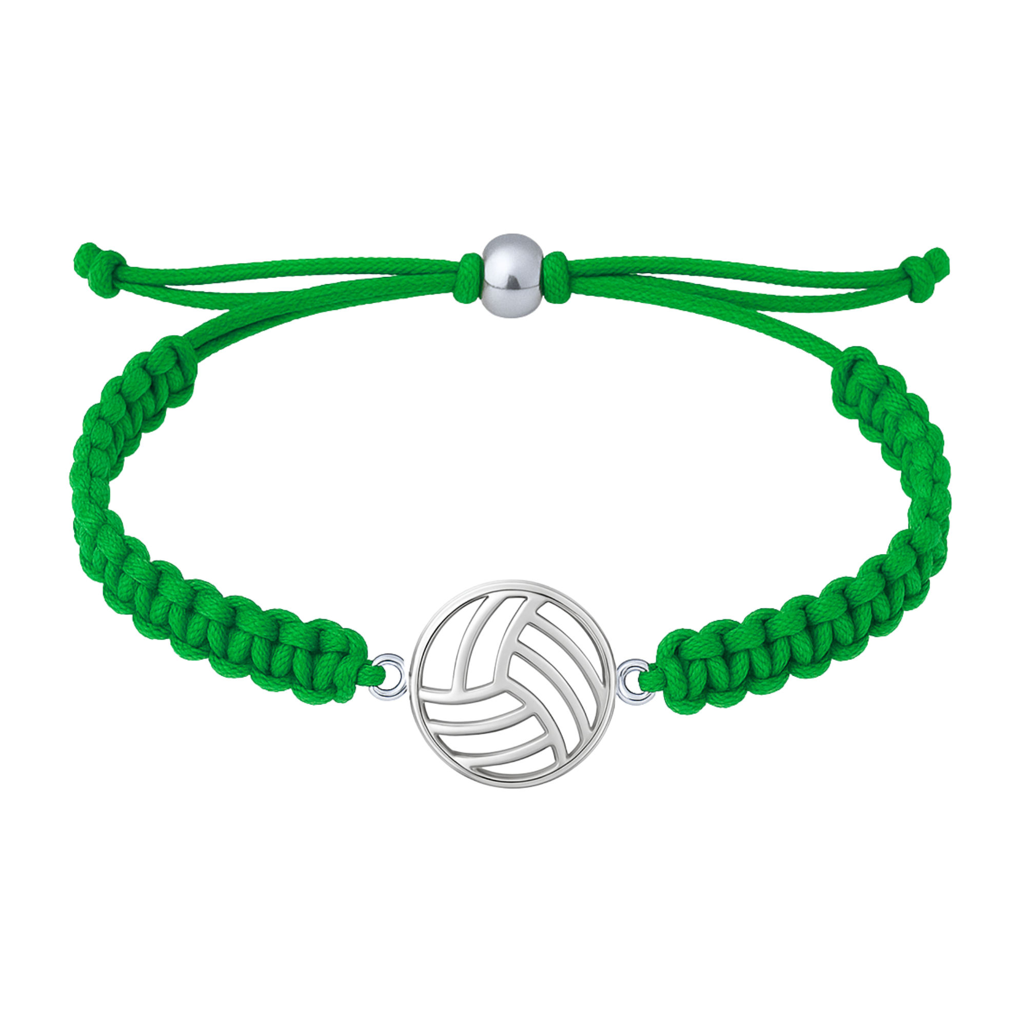 Green volleyball rope bracelet with stainless steel charm, stylish and sweat-resistant design
