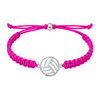 Hot pink volleyball bracelet with silver charm, adjustable and great for sporty girls