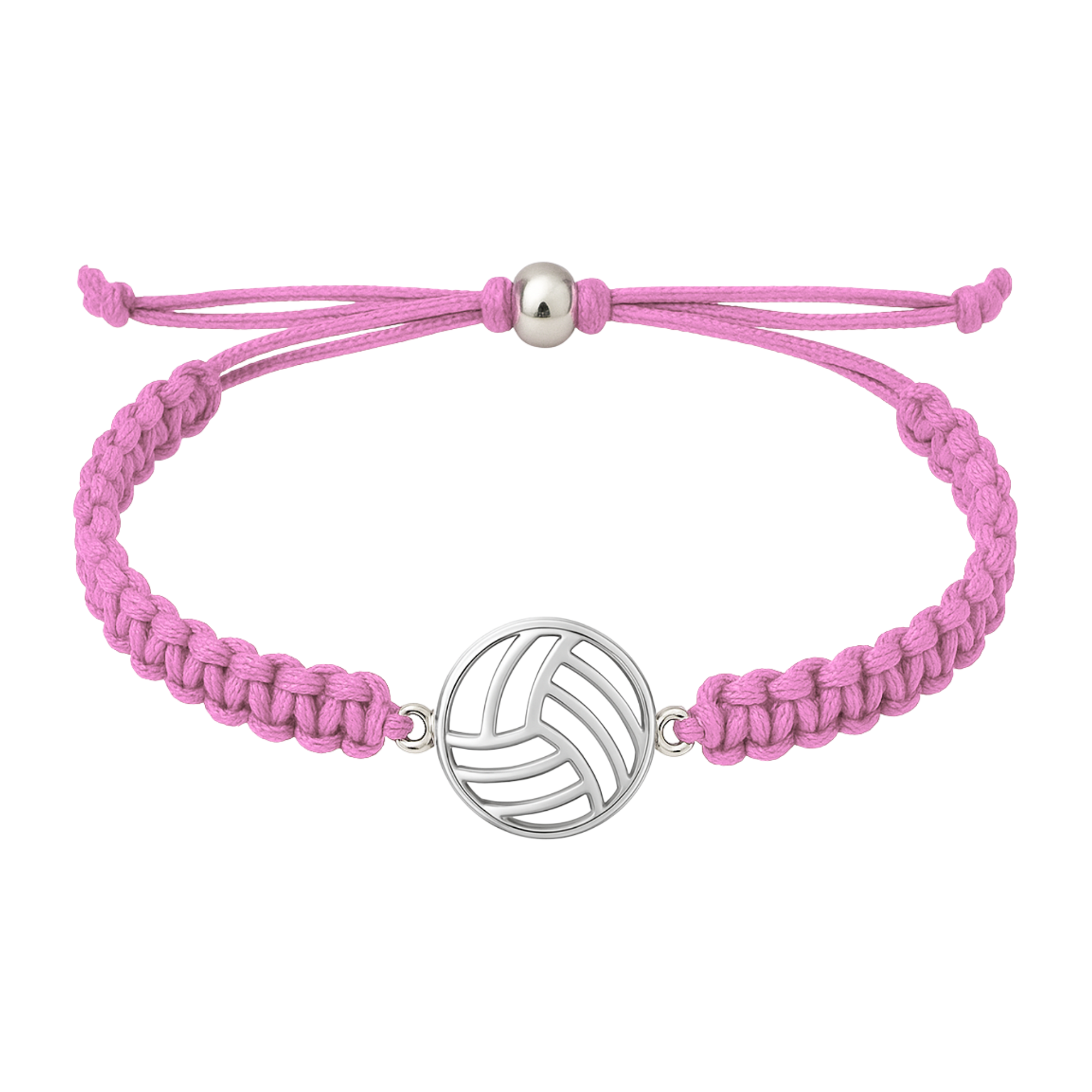 Soft light pink braided volleyball bracelet with stainless steel charm, fun and comfortable gift idea
