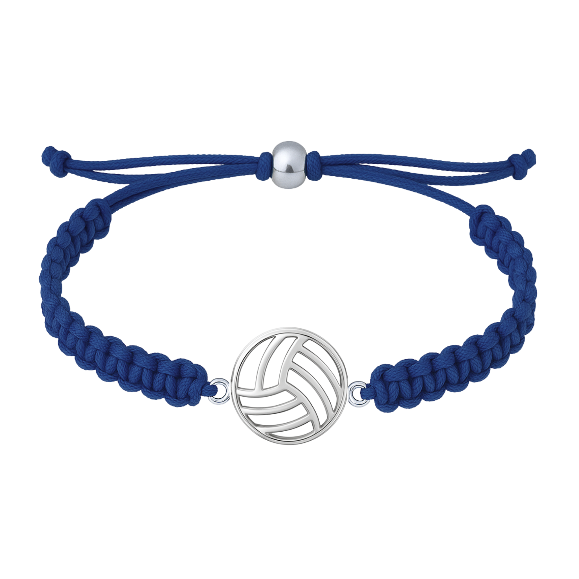 Navy Blue volleyball bracelet with durable braided cord and polished silver volleyball charm