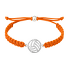 Orange braided volleyball bracelet with adjustable fit and shiny stainless steel charm for players