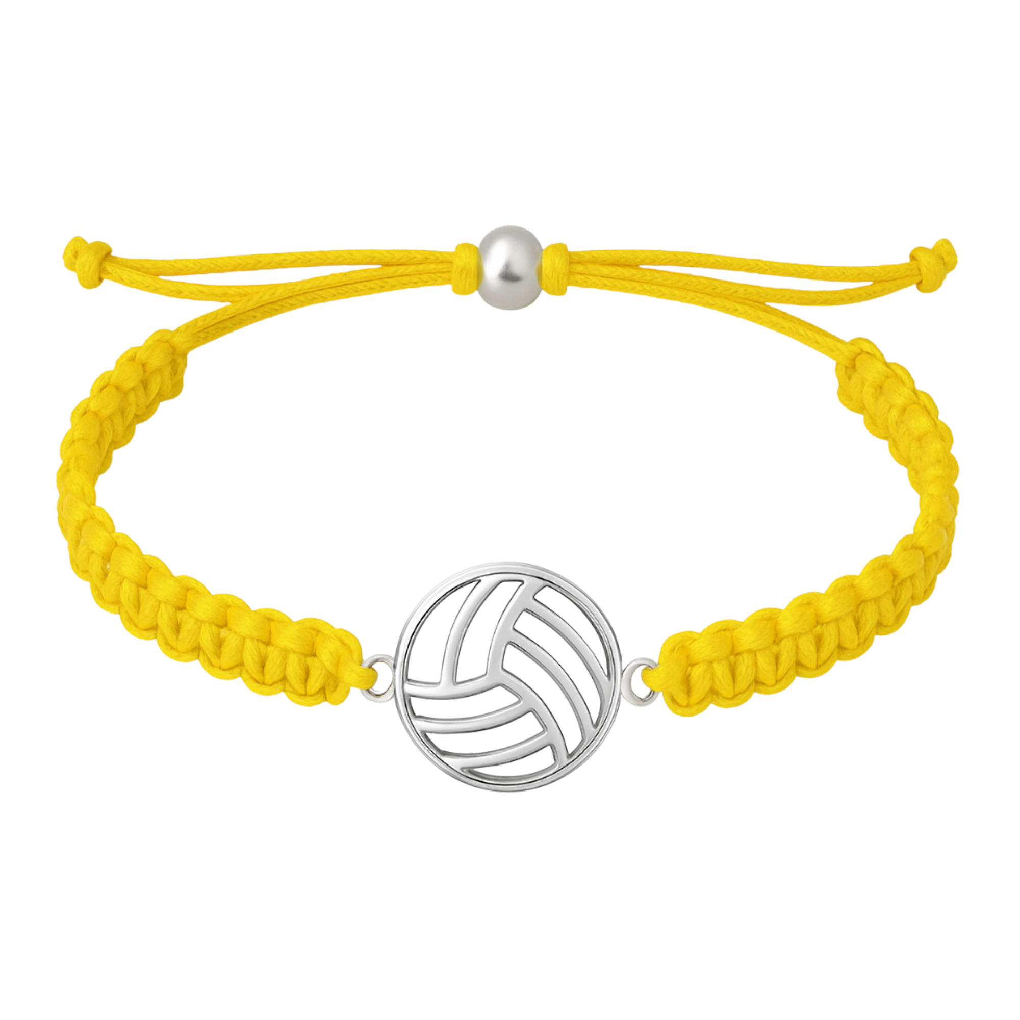 Yellow volleyball bracelet with stainless steel charm, lightweight and rust-resistant