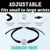 Volleyball bracelet adjustment chart showcasing tarnish-free stainless steel and one-size-fits-all fit
