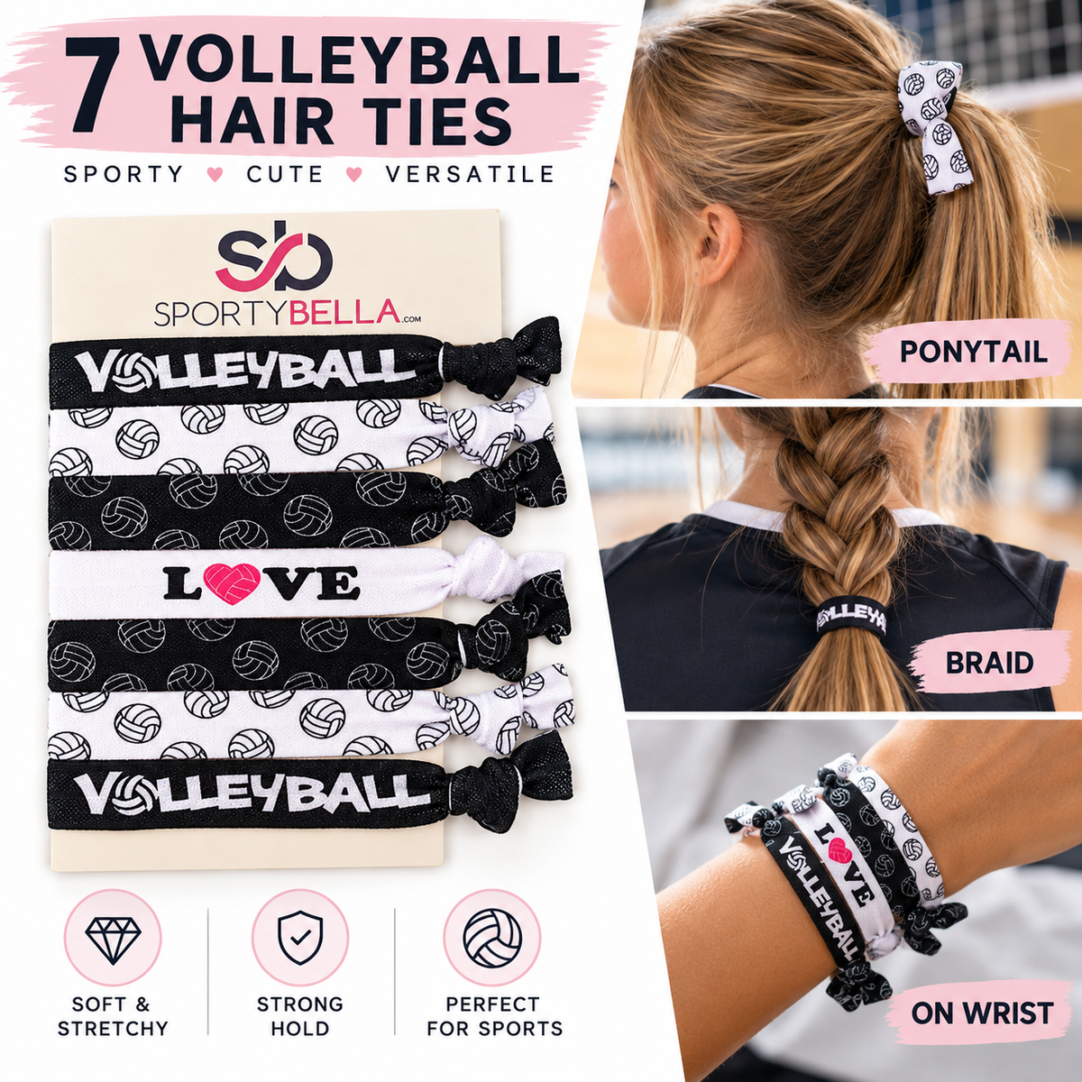 Girls Love Volleyball Hair Ties Set
