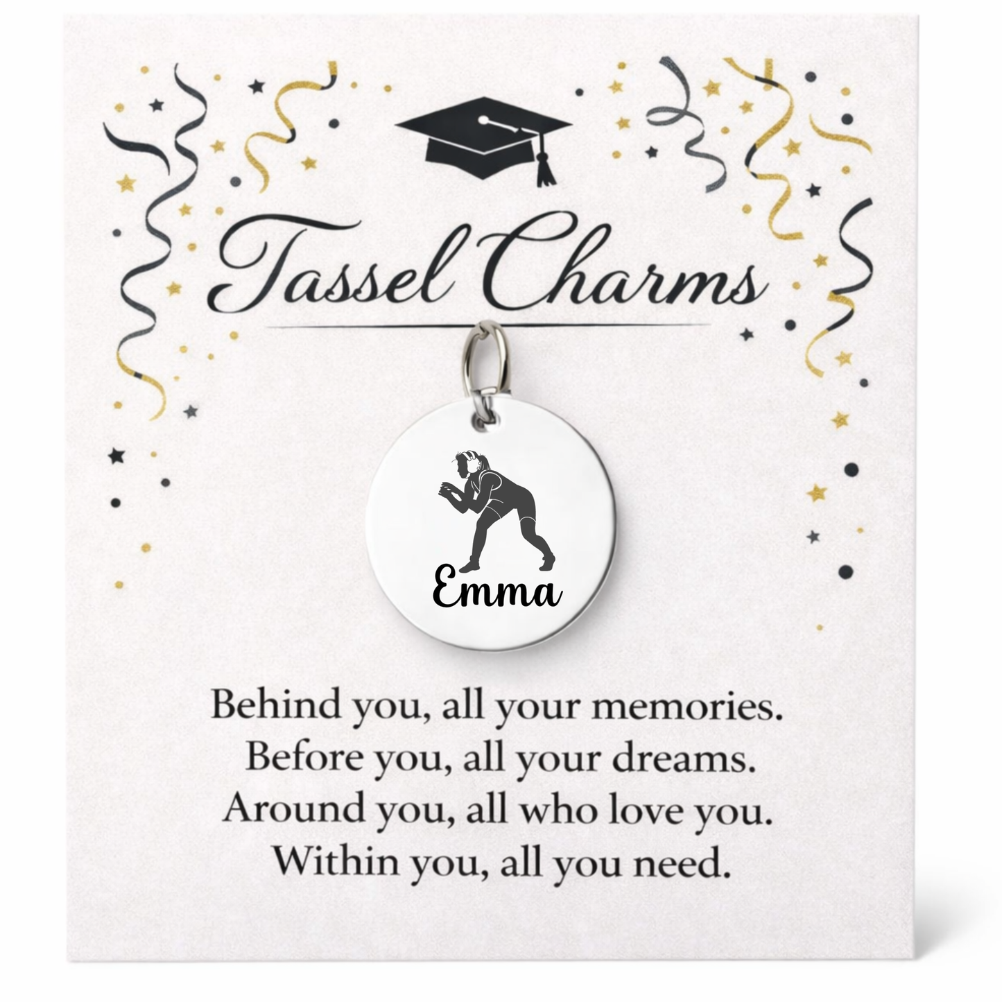 Women Wrestling Engraved Tassel Charm