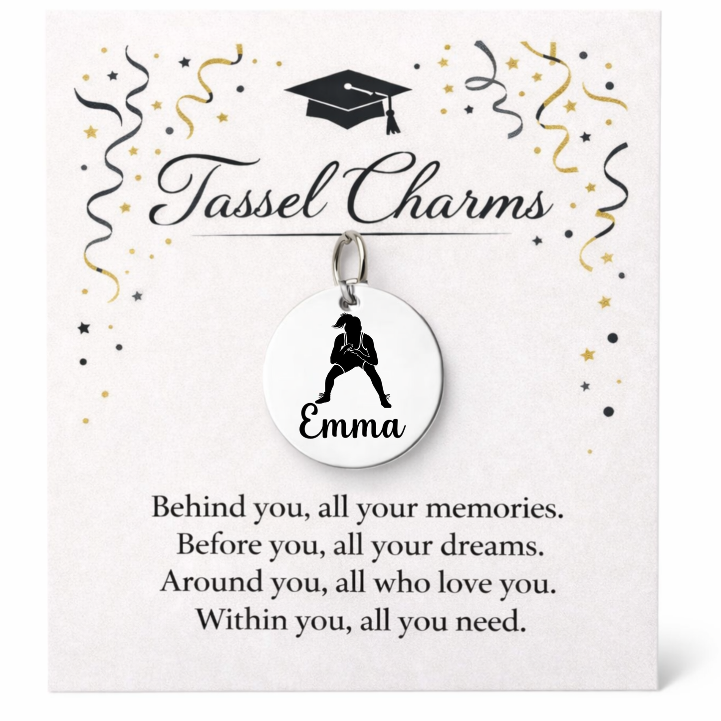 Women Wrestling Engraved Tassel Charm