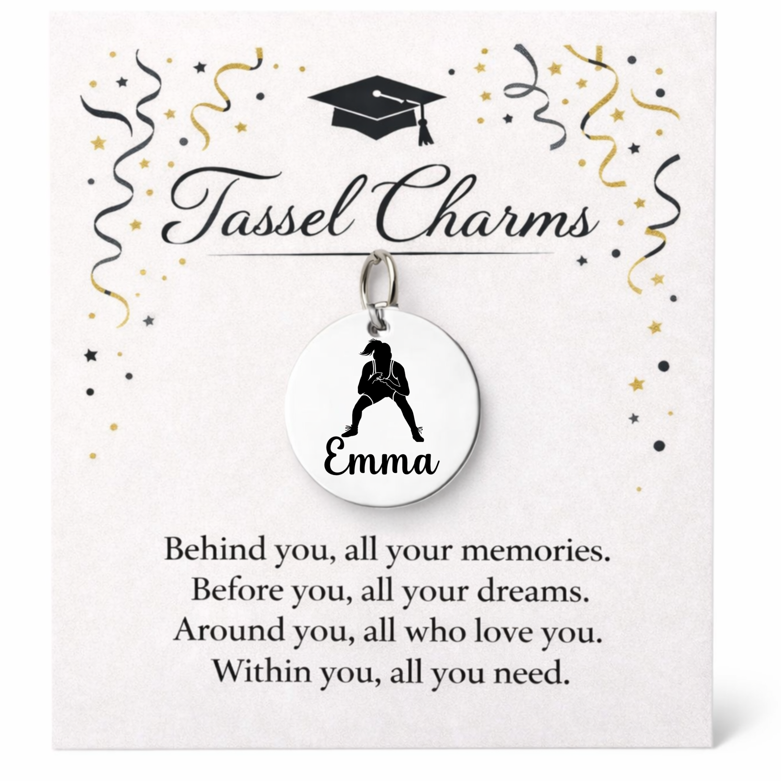 Women Wrestling Engraved Tassel Charm