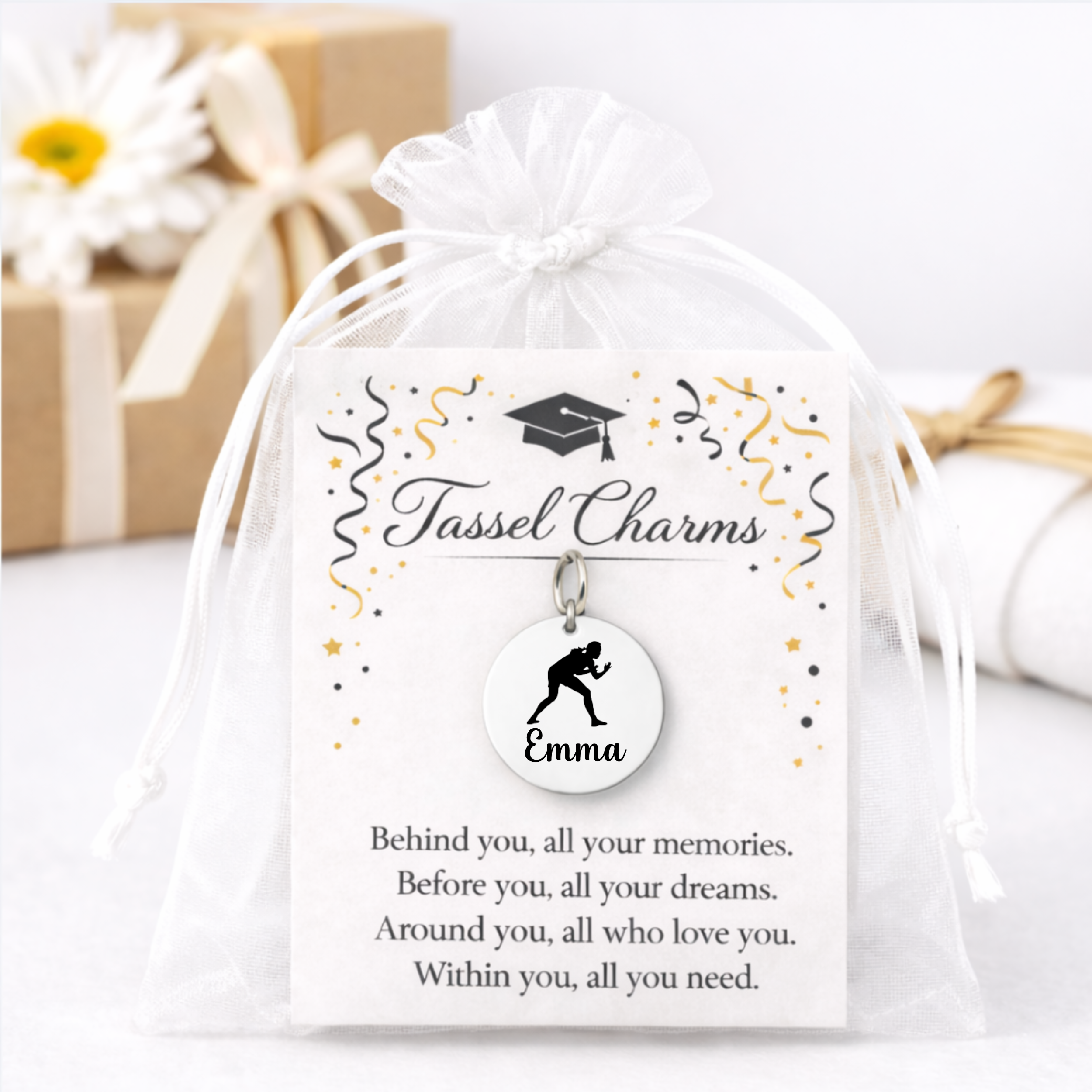 Women Wrestling Engraved Tassel Charm