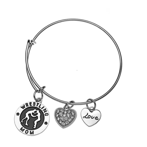 Wrestling Mom Charm Bangle Bracelet