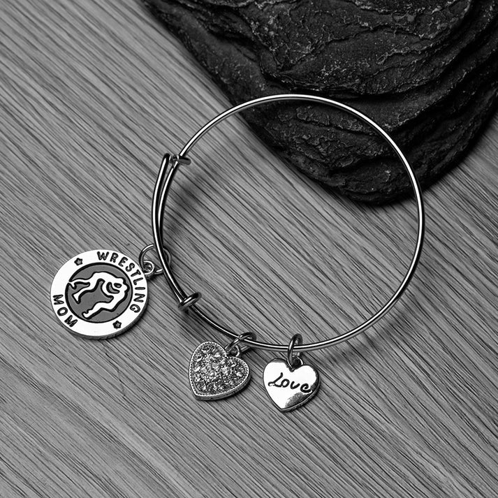 Wrestling Mom Charm Bangle Bracelet