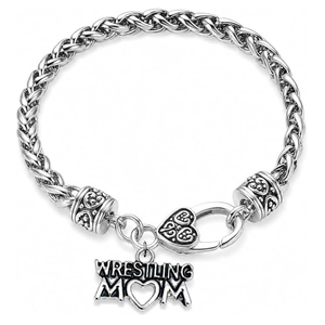 Wrestling Mom Silver Charm Bracelet with Heart Clasp