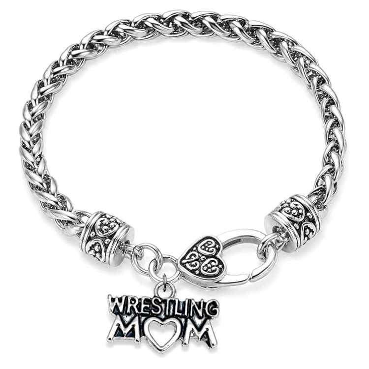 Wrestling Mom Silver Charm Bracelet with Heart Clasp