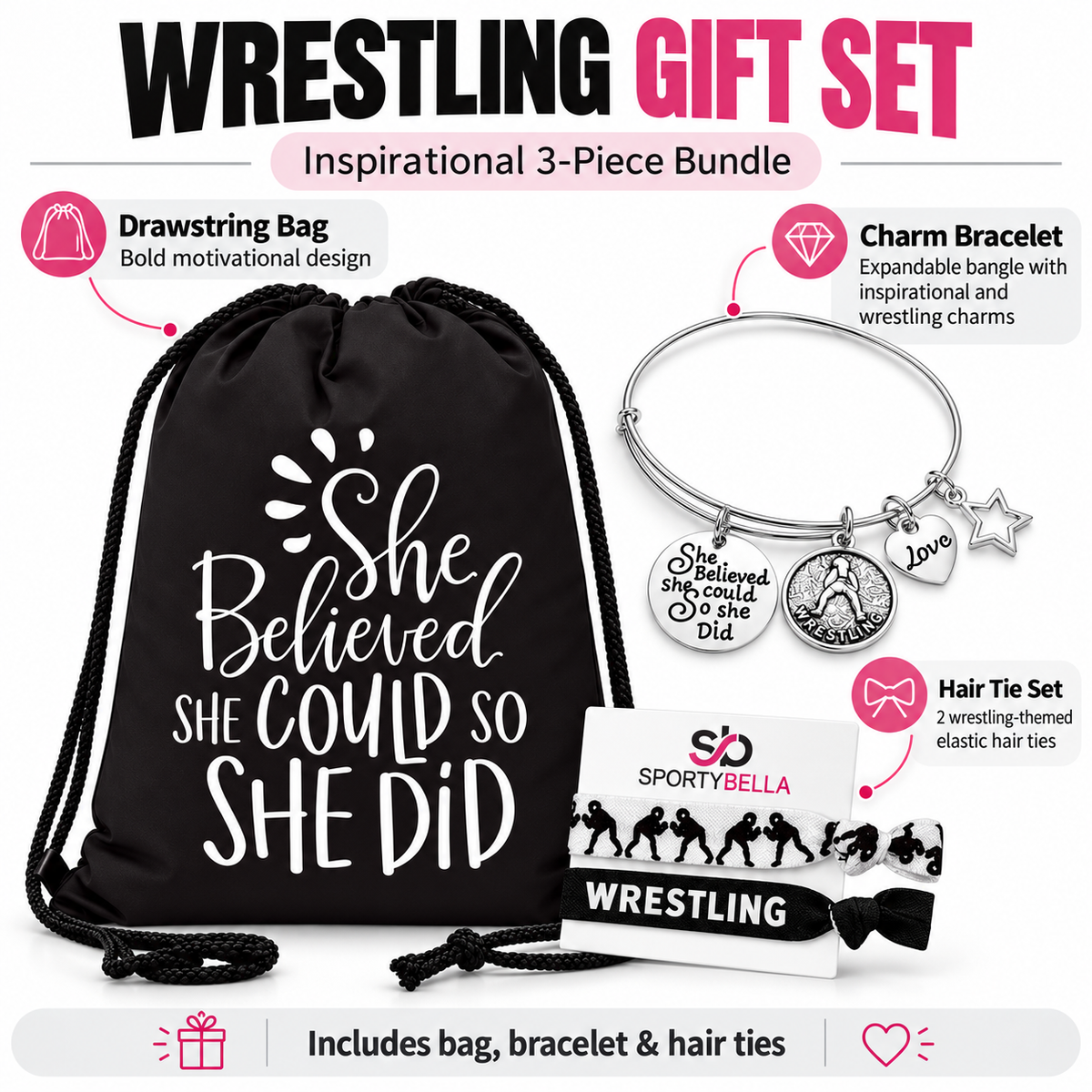 Wrestling She Did Bracelet Gift Bundle